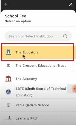 In the school fee select The Educators